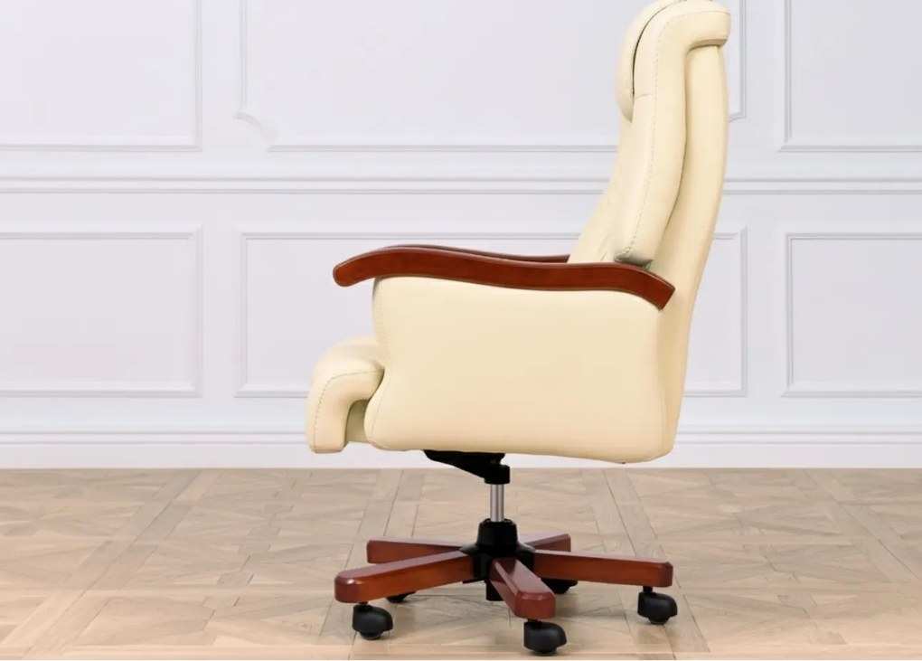 Stylowy skórzany fotel gabinetowy Prestige. Klasyczny fotel do biura. Ekskluzywny design i wysoka jakość. Meble gabinetowe do kancelarii.