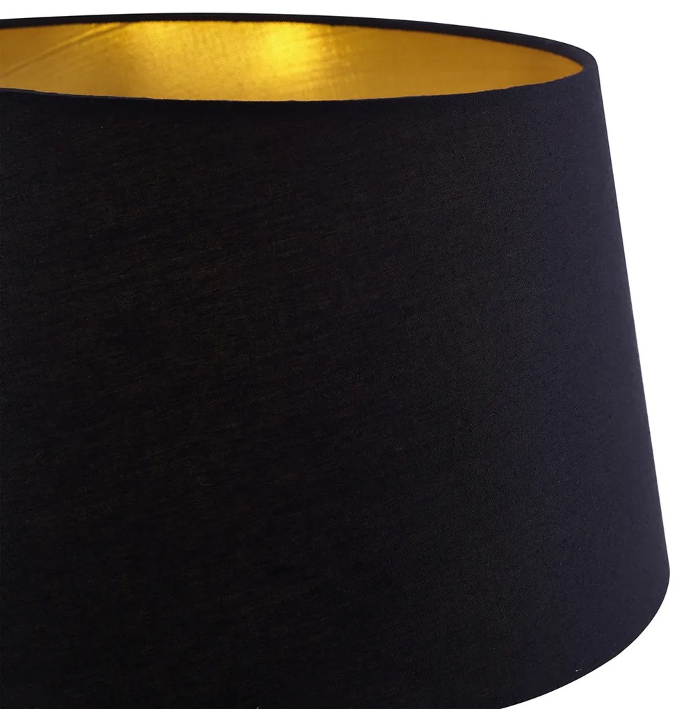 Lampa stojąca czarna z czarnym kloszem i regulowaną lampką do czytania - Ladas Retro Oswietlenie wewnetrzne