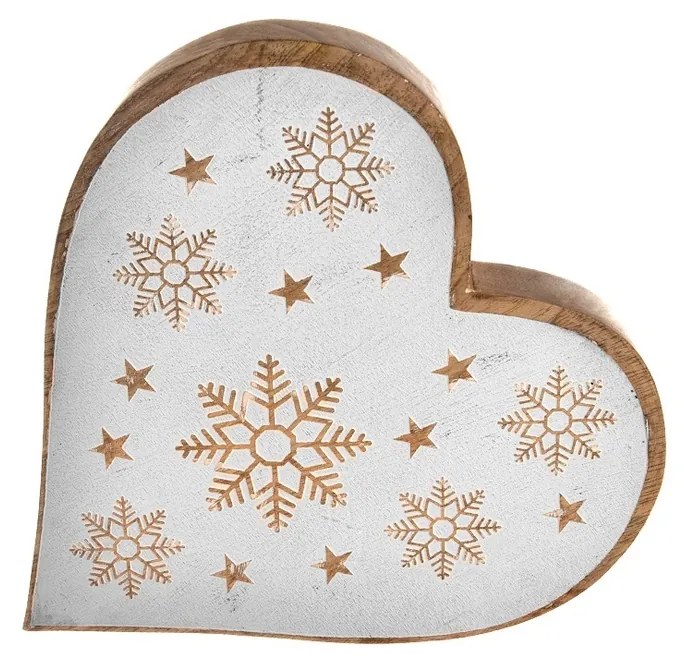 InDecor Świąteczne serce z drewna mango, białe, 25x 4 x 25 cm