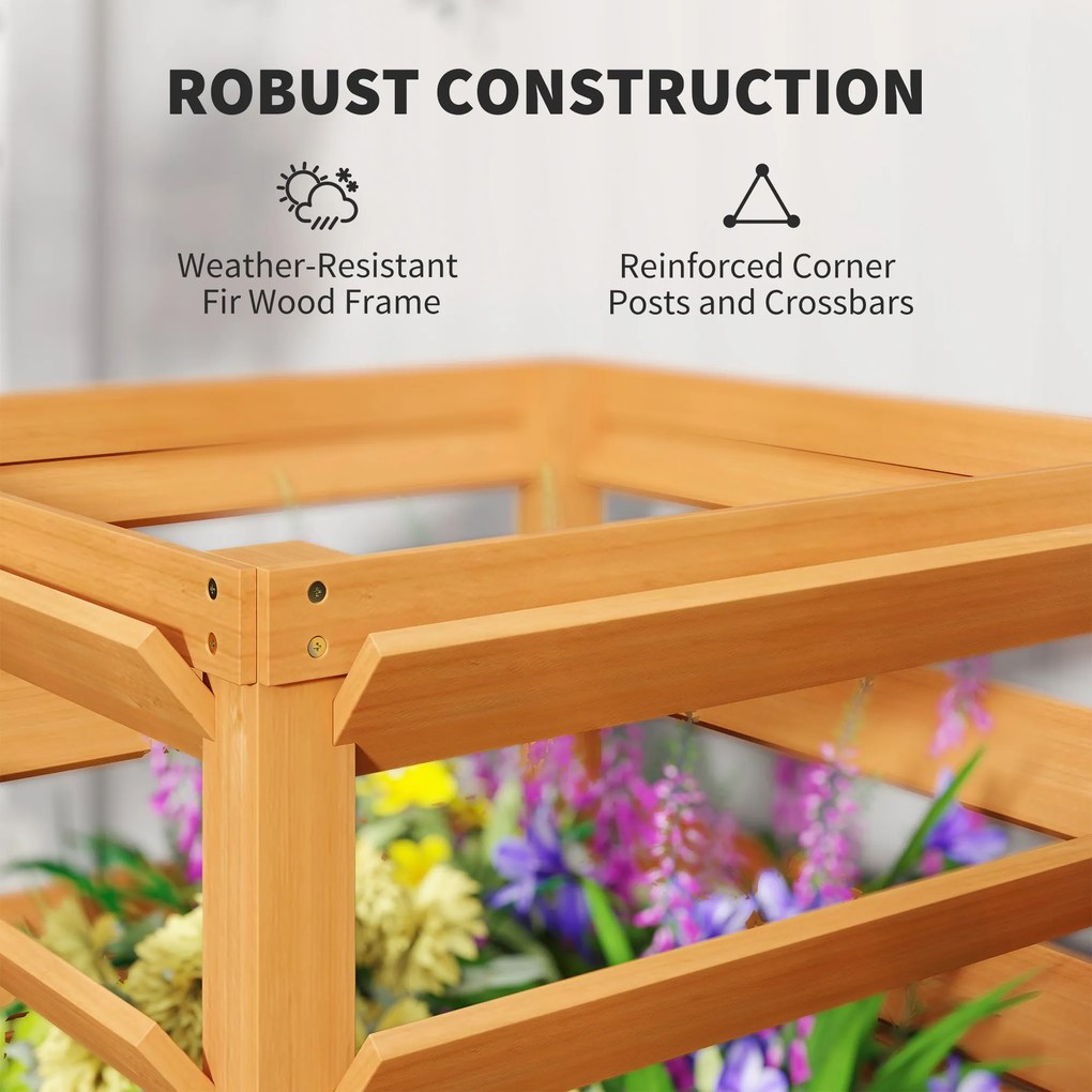Outsunny Wysoki Grządek z Kratką na Pnącza, Drewniana Skrzynka na Kwiaty 65 x 65 x 60 cm Karmelowy Brąz