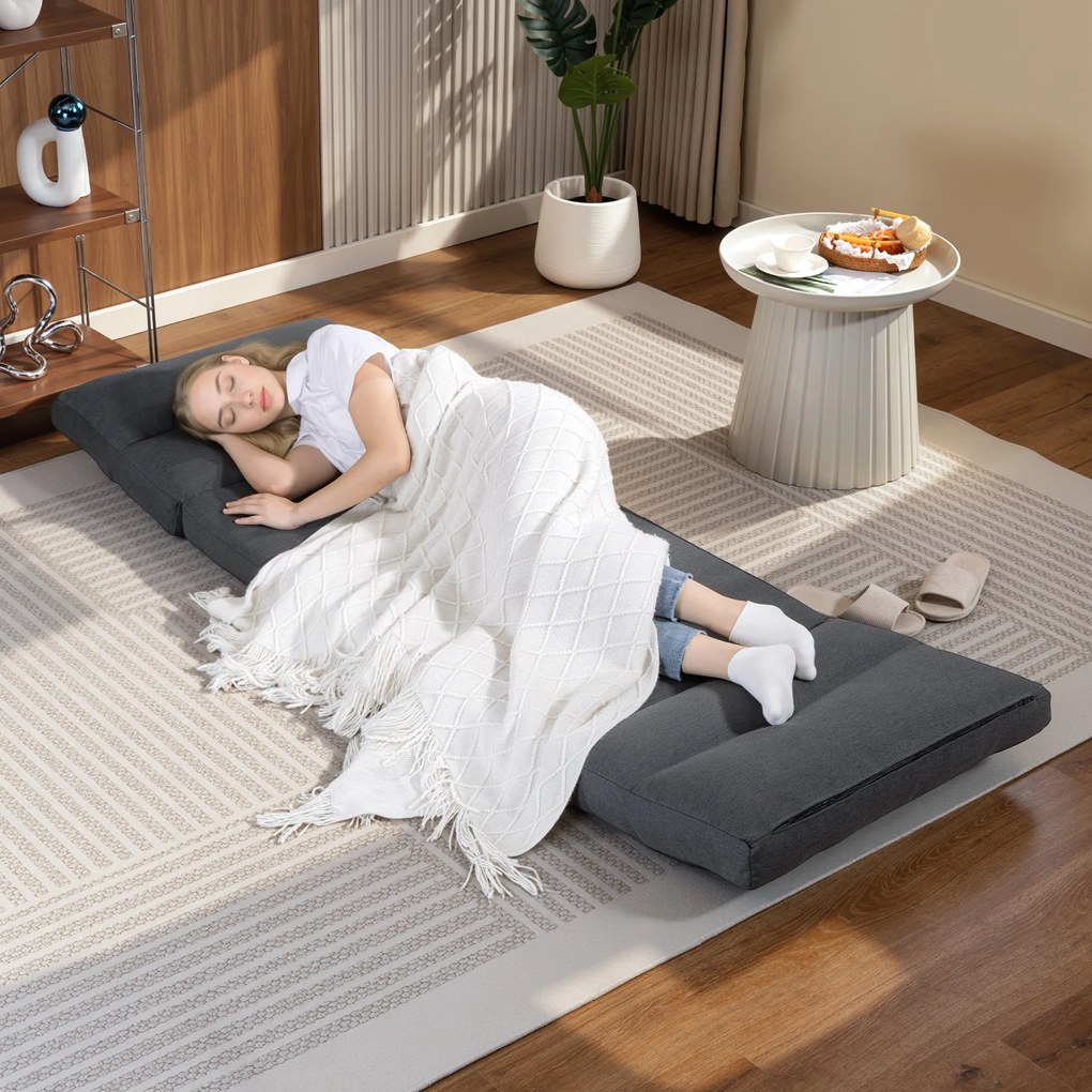 HOMCOM Pufa z funkcją łóżka, odchylane oparcie, składana, do 120kg, 70 x 72 x 56 cm, Ciemnoszary | Aosom PL