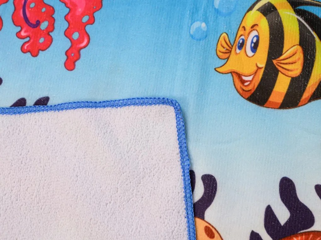 Poncho dziecięce ŻÓŁW I RYBKI niebieskie 60 x 90 cm Rozmiar: 60 x 90 cm