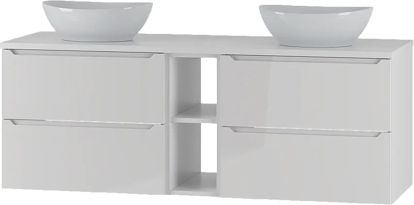 Biały Zestaw do Łazienki 140cm Szafka Regał Blat Umywalka Etna