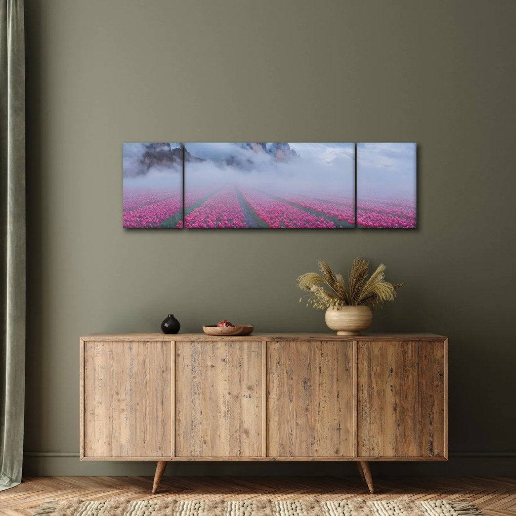 Obraz - Krajobraz z polami tulipanów (170x50 cm)