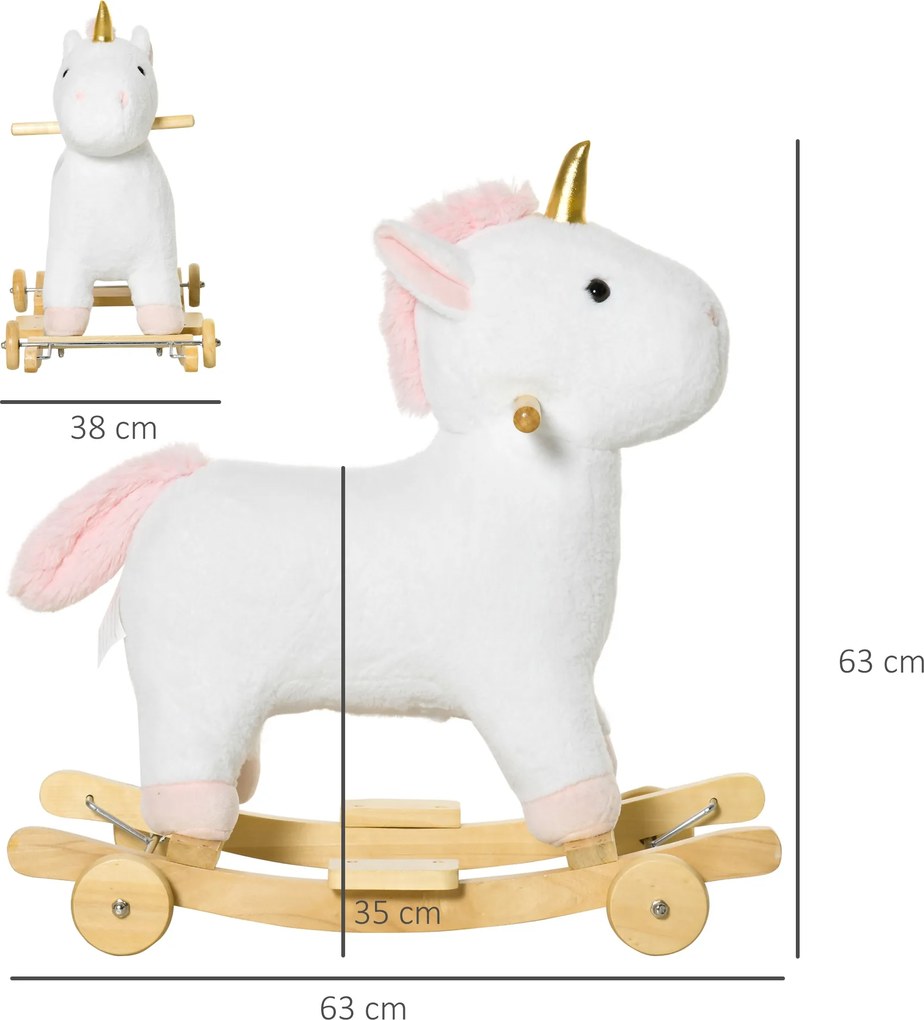 HOMCOM Koń na biegunach 2 w 1 zwierzak na biegunach huśtawka dla dzieci zabawka dzieci dźwięki kółko kolor biały