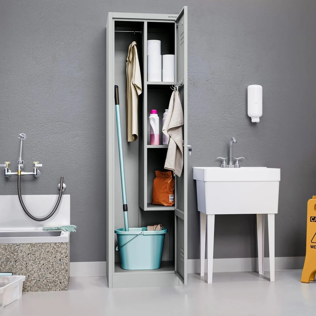 Metalowa szafa gospodarcza wąska Agnes 50x50x185 cm, szara