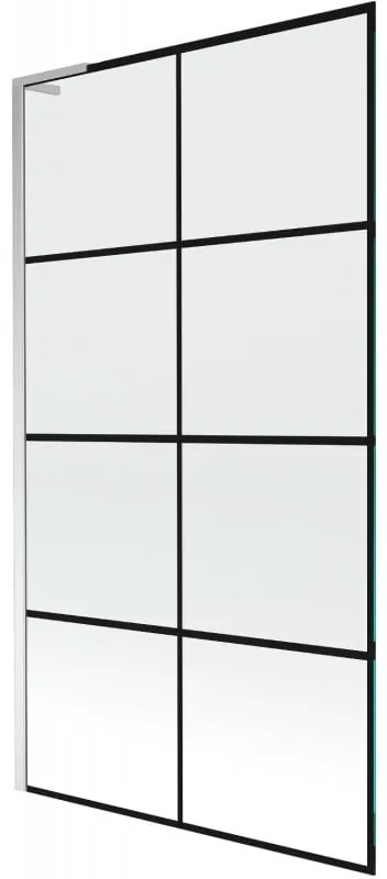 Mexen Next L parawan nawannowy 1-skrzydłowy 100 x 150 cm, czarna kratka, chrom - 895-100-000-03-77-01