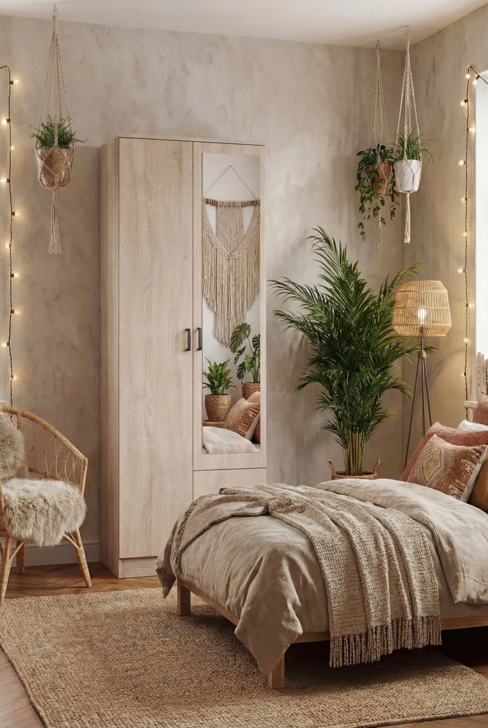 Skandynawska szafa z lustrem w kolorze dąb sonoma W0-L64