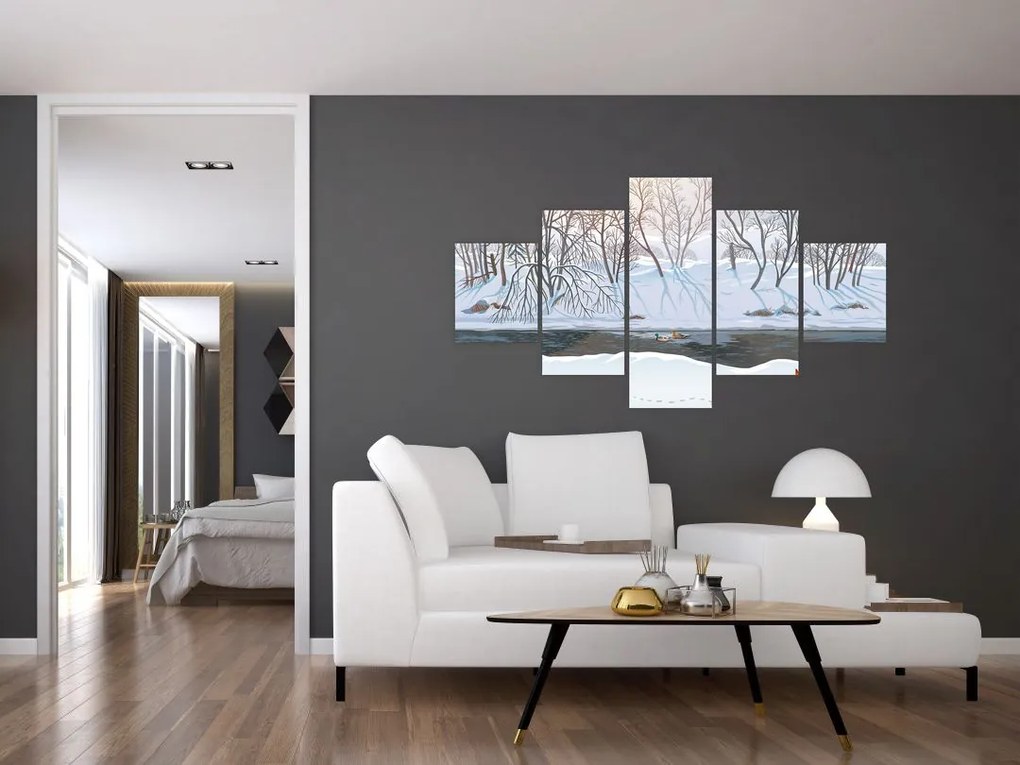 Obraz - Lis w zimowym krajobrazie (125x70 cm)
