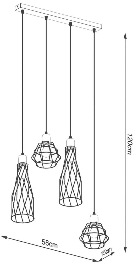 Lampa wisząca SUBA 4L czarna geometryczna SOLLUX  LIGHTING