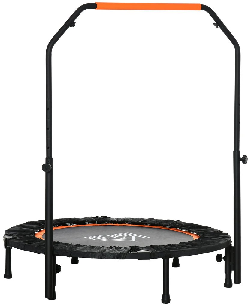 HOMCOM Trampolina Fitnessowa, Składana, Uchwyt Regulowany, Ø102 x 123H cm, do 100 kg, Czarna