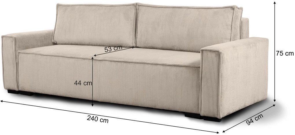 Rozkładana sofa trzyosobowa z pufem SMART SET, jasnoszara