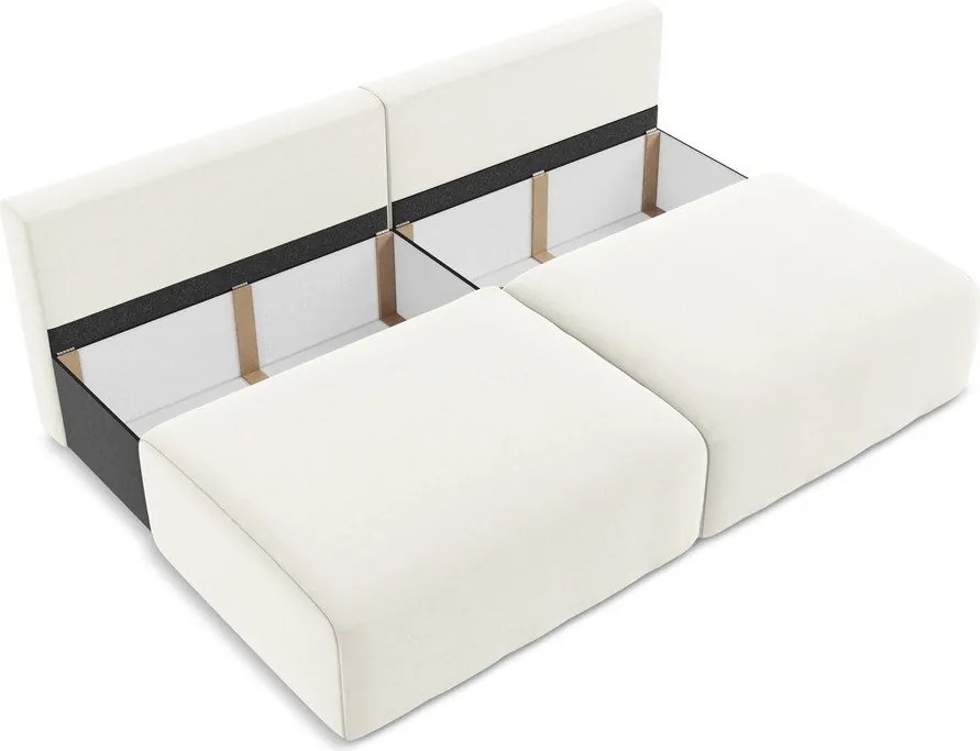 Kremowa aksamitna rozkładana sofa ze schowkiem 216 cm Kalena – Makamii