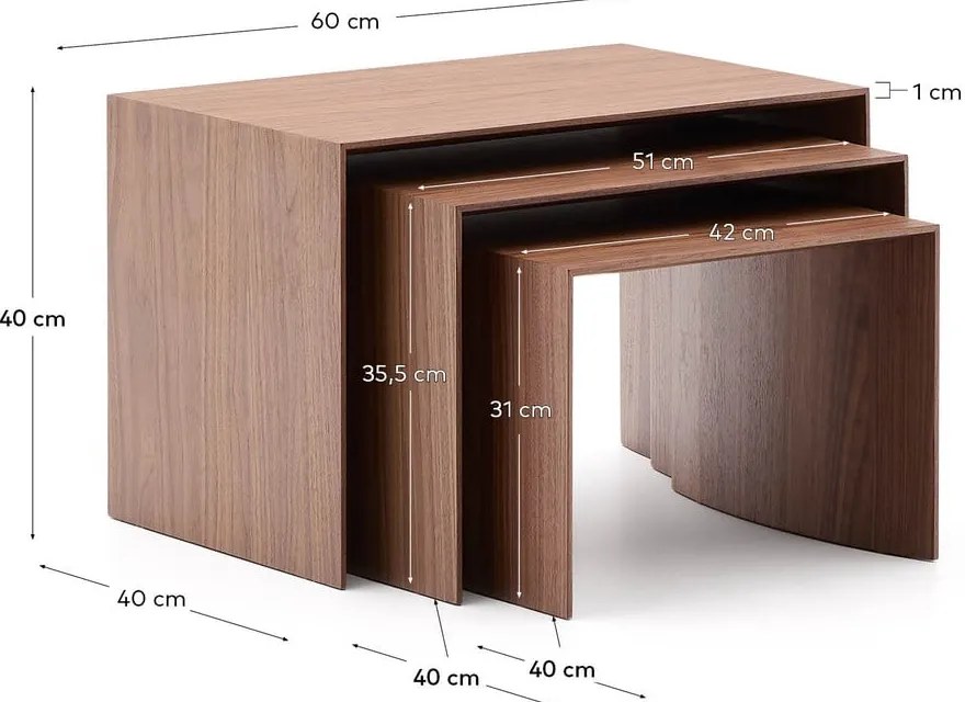 Stoliki zestaw 3 szt. w dekorze orzecha 40x60 cm Litto – Kave Home