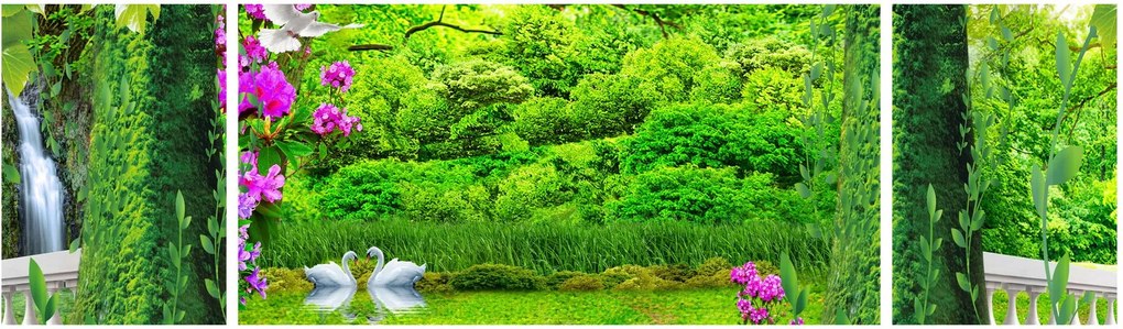 Obraz - Magiczny ogród z łabędziami (170x50 cm)