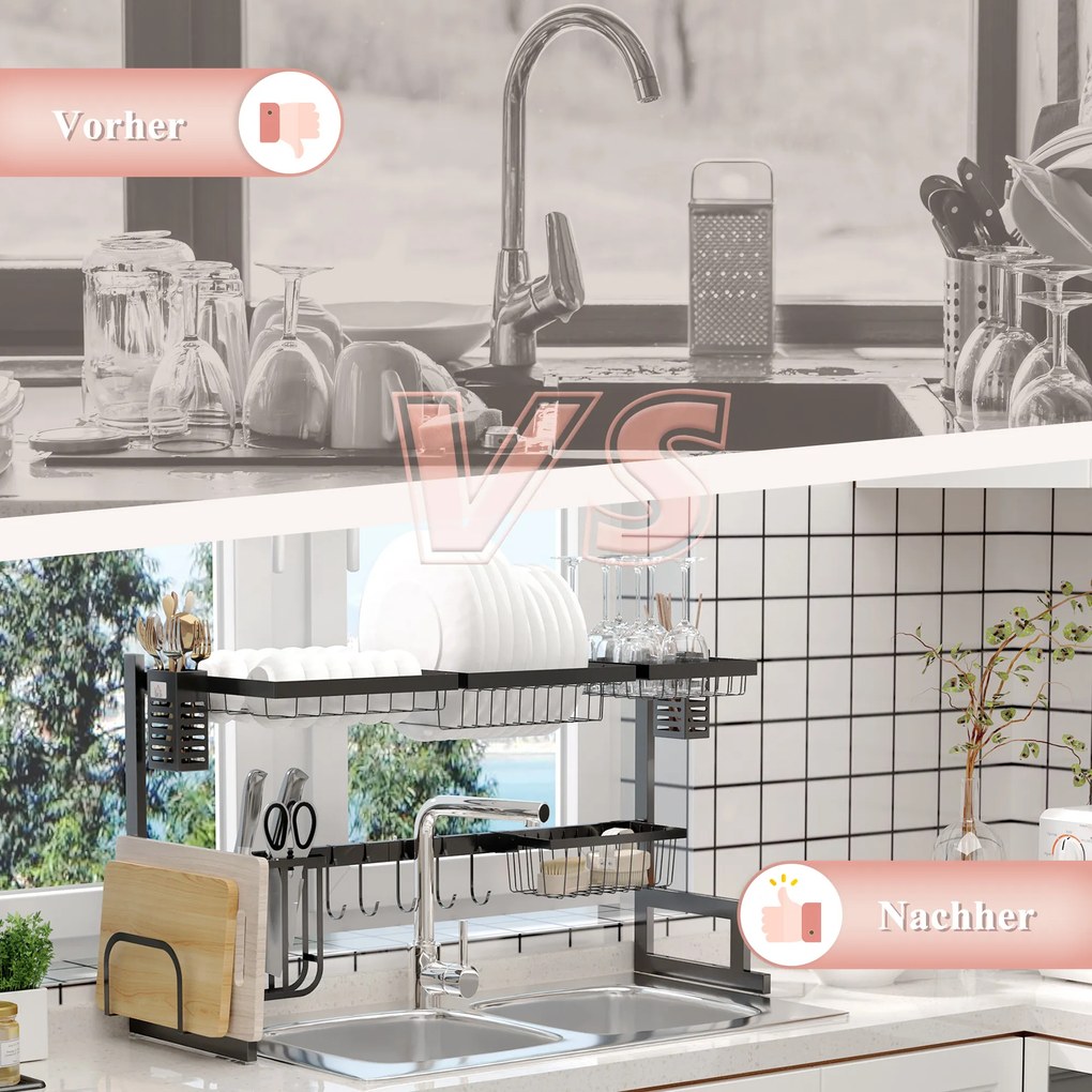 HOMCOM Suszarka do naczyń, Modułowy stojak na naczynia z metalu, do 23 kg, Czarny