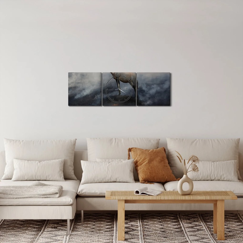 Obraz kozicy w płomieniach (z zegarem) (90x30 cm)