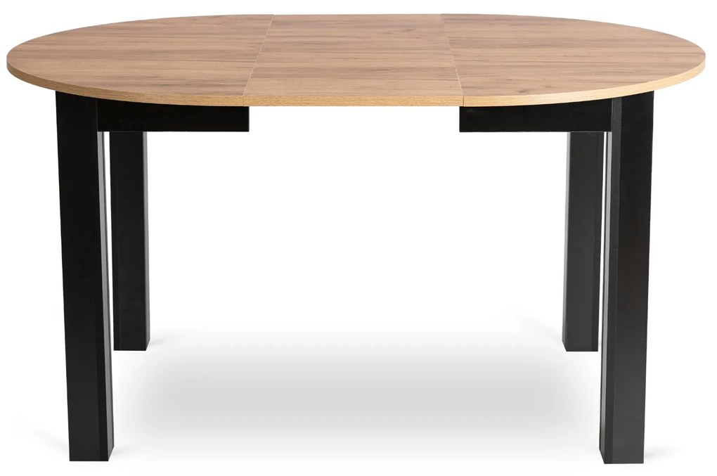Zestaw Stół Okrągły Rozkładany HARRY 102-142 cm Dąb Craft/Czarny i 4 Krzesła Tapicerowane ROBIN 2 Czarne Nowoczesne