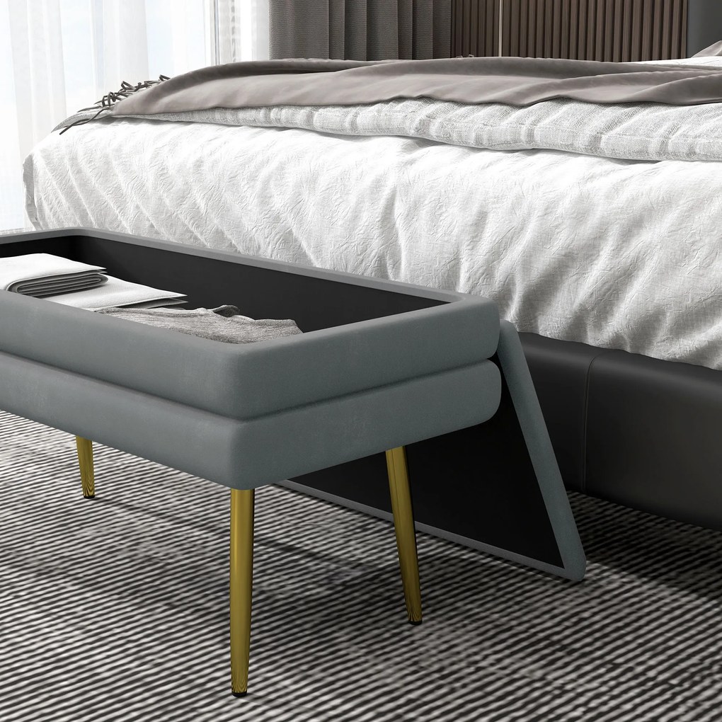 HOMCOM Ławka Tapicerowana z Przestrzenią do Przechowywania, Drewno Lite, 79,5 cm x 37,5 cm x 43 cm, Ciemnoszary