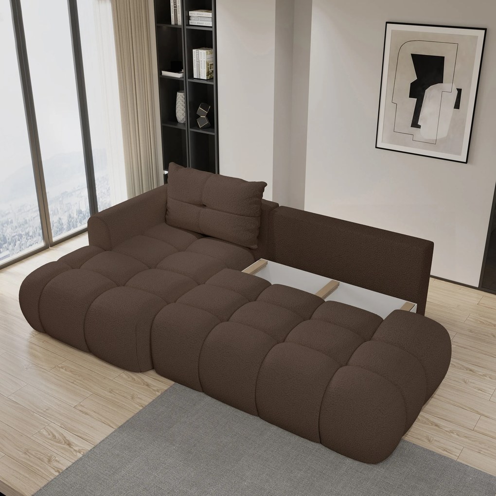 Masseno Narożnik FLUMA z funkcją spania i pojemnikiem na pościel Narozniki L, Rozkładana sofa - Brązowy, QUELLE 25