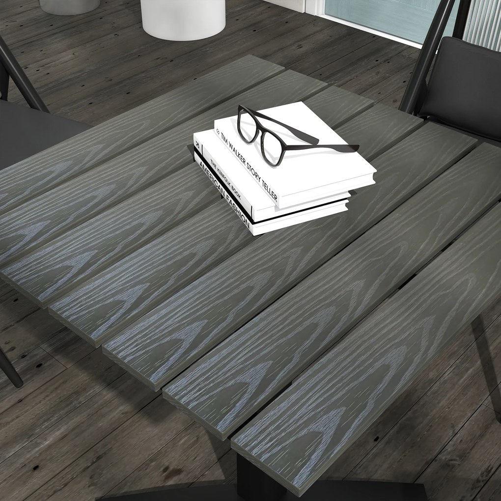 Outsunny Stół tarasowy, dla 4 osób, wykończenie drewnopodobne, aluminiowa rama, 70 x 70 x 76 cm, Szary