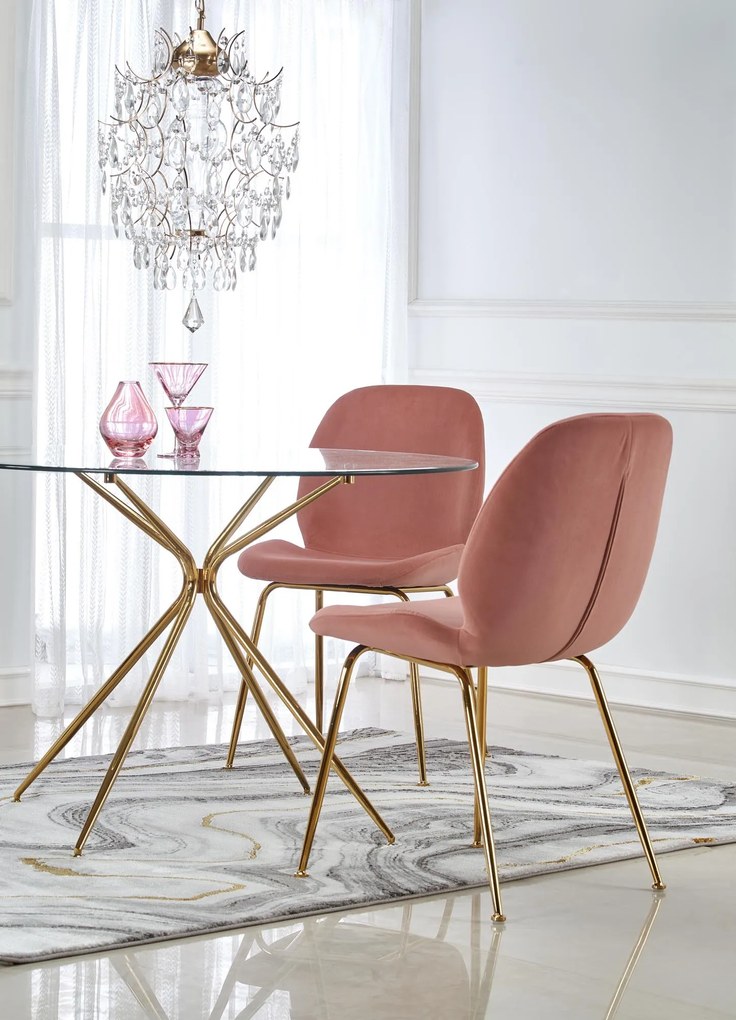 Szklany stół z okrągłym blatem na złotej podstawie Rondo