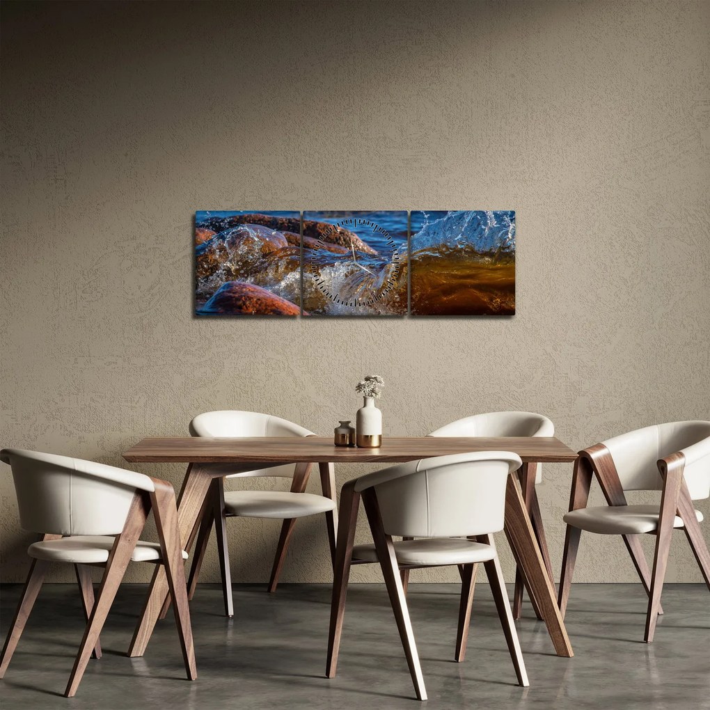 Szczegółowy obraz - woda między kamieniami (z zegarem) (90x30 cm)
