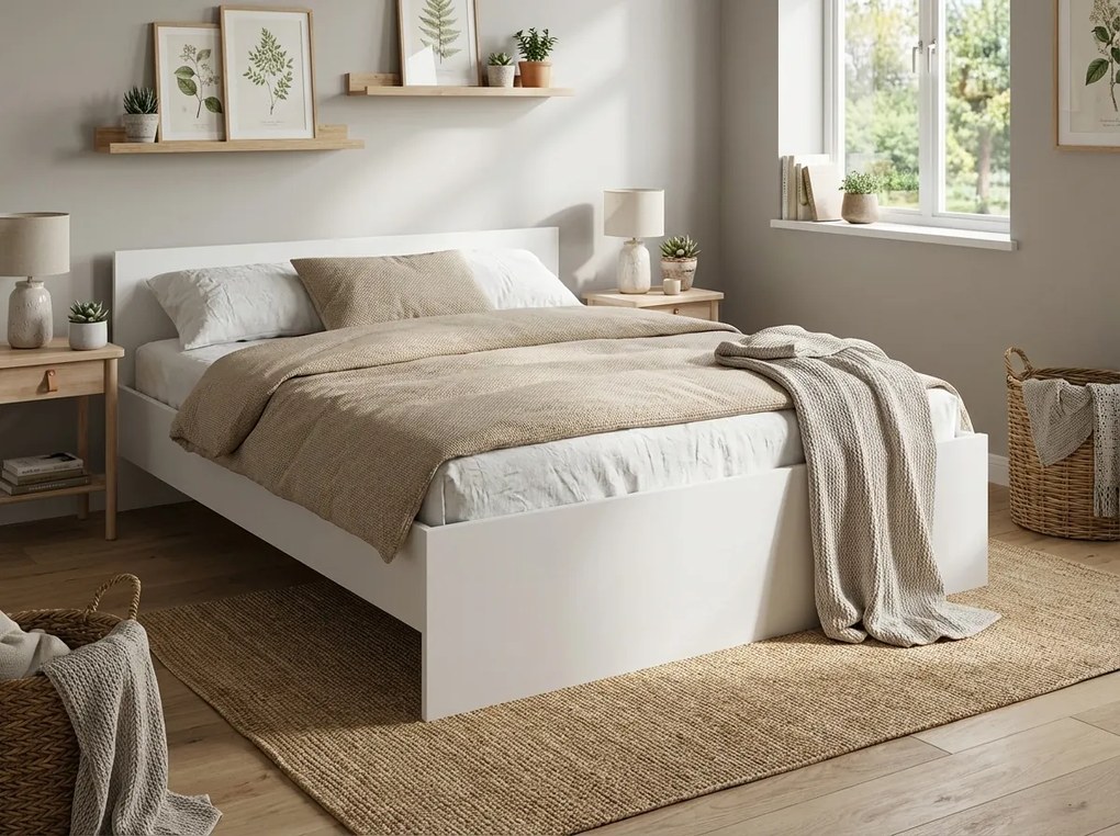 Łóżko ELISA 160 x 200 cm, białe Stelaż: Ze stelażem listwowym rolowanym elastycznym, Materac: Bez materaca