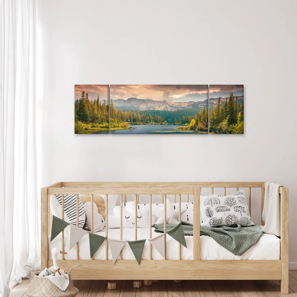 Obraz górskiej rzeki i gór (170x50 cm)