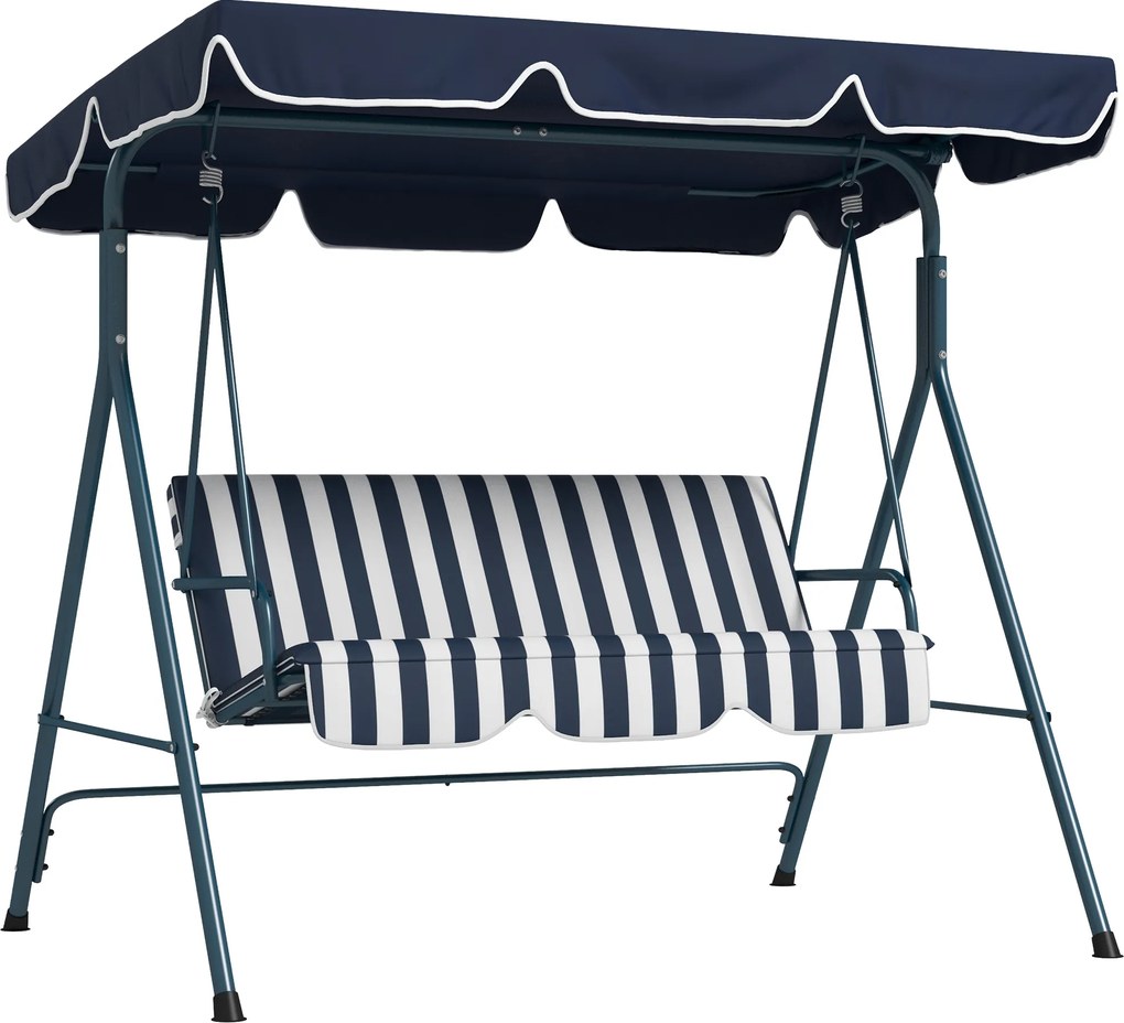 Outsunny Huśtawka Ogrodowa 3-osobowa, Odporna na Warunki Pogodowe, Regulowany Dach, 172 x 110 x 153, Niebieska