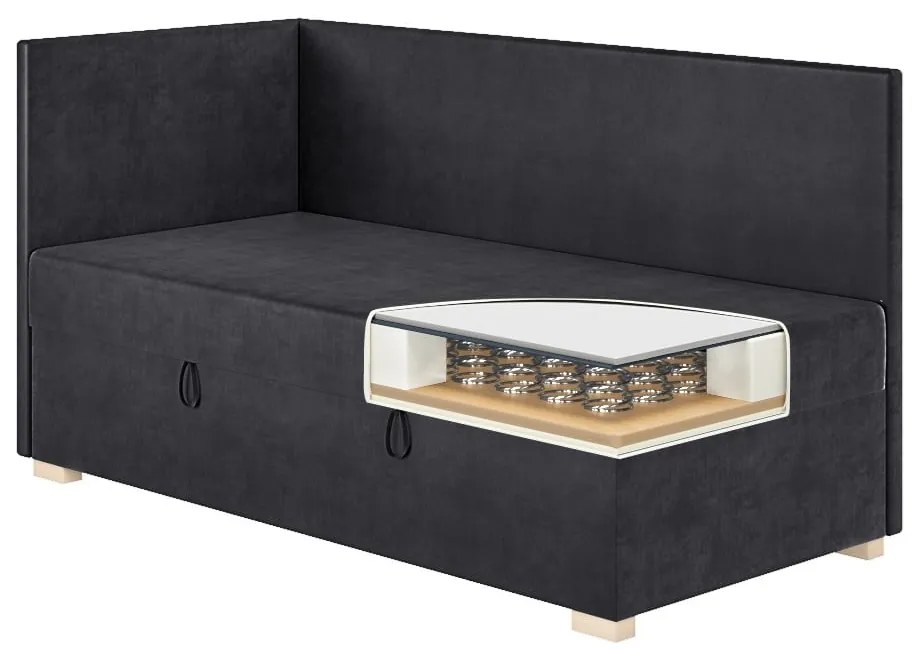 Ciemnoniebieskie narożne łóżko dziecięce ze schowkiem i materacem 90x200 cm Flexi – Ghado
