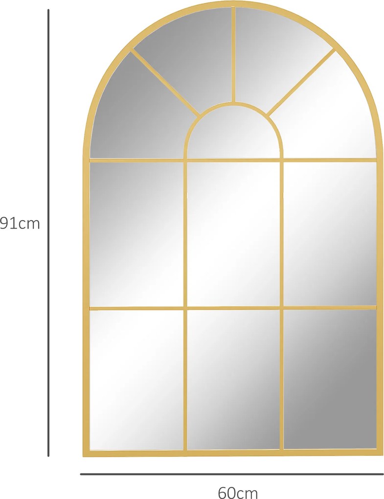 HOMCOM Lustro Ścienne, Projekt Okna, Lustro Korytarzowe, Metalowa Rama, 91 x 60 cm, Złote
