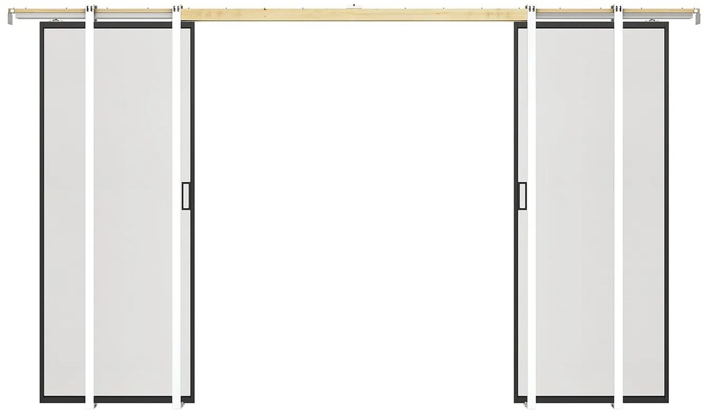 Drzwi przesuwne podwójne chowane w ścianie - aluminium i matowe szkło hartowane - 2 x wys. 205 x szer. 73 cm - LINCI II