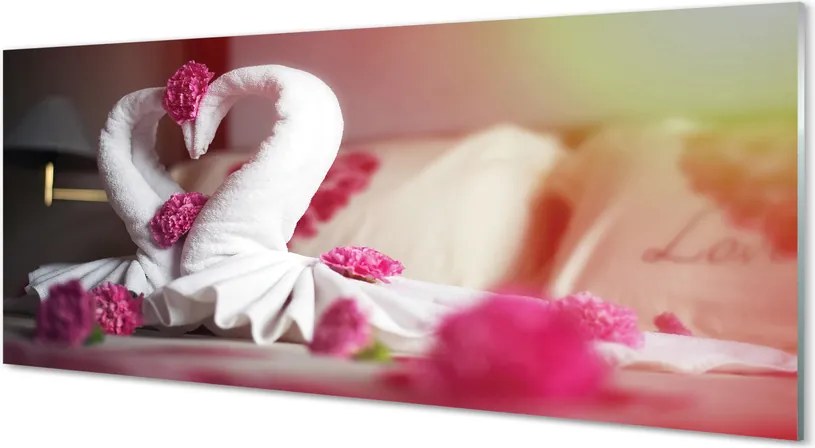 Szklany Panel Łabędzie z Ręczników i Kwiaty