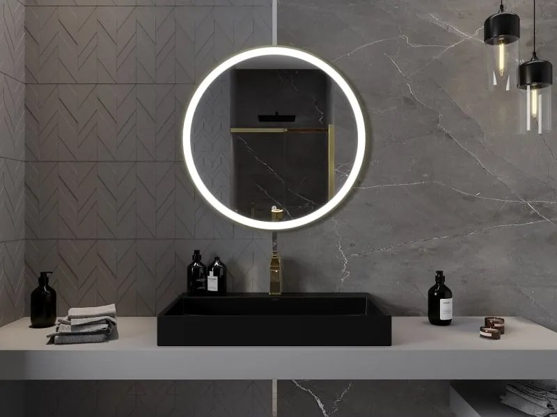 Mexen Esso lustro łazienkowe podświetlane, okragłe 80 cm, LED 6000K, antypara, rama złota szczotkowana - 9825-080-080-611-50