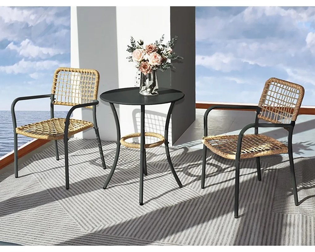 Autronic Zestaw balkonowy 1+2, metal, polirattan, naturalny, AZ-L1103 NAT