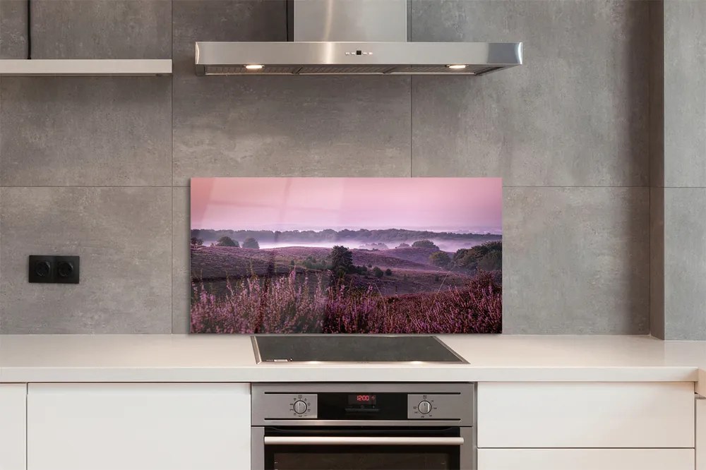 Szkło do Kuchni na Ścianę Wrzosy w Pełnym Rozkwicie