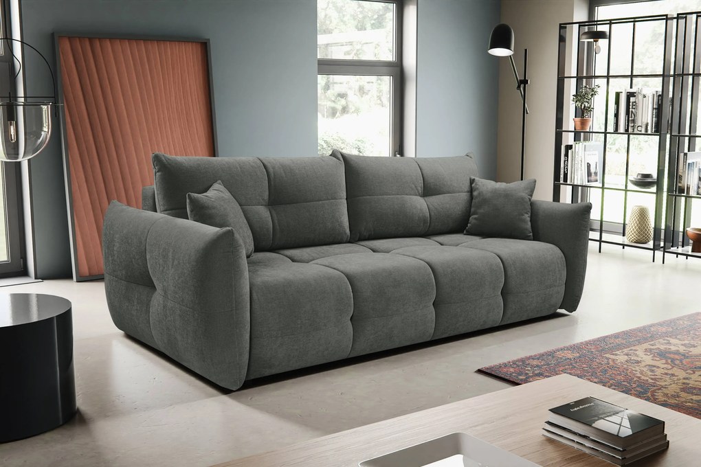 Masseno Sofa MODA z funkcją spania i pojemnikiem na pościel, Rozkładana sofa - Szary, WIND 89