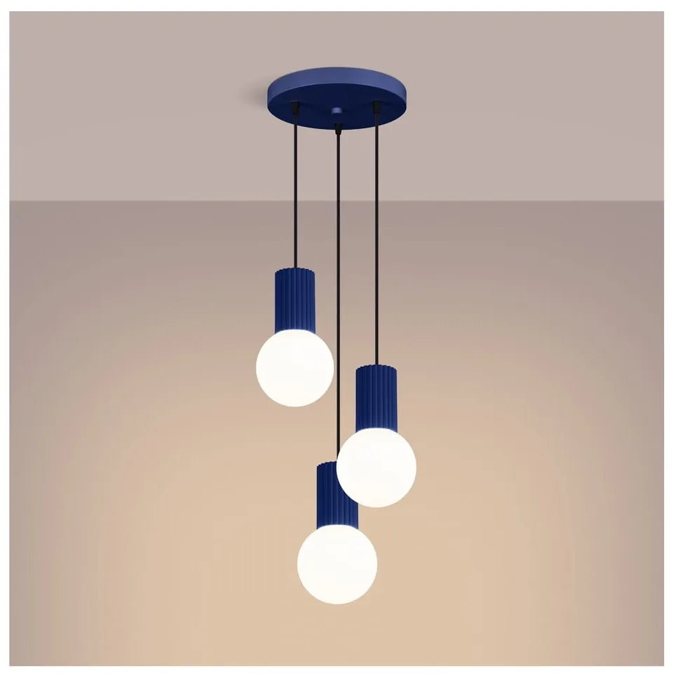 Ciemnoniebieska lampa wisząca ze szklanym kloszem ø 25 cm Orbital – Sollux