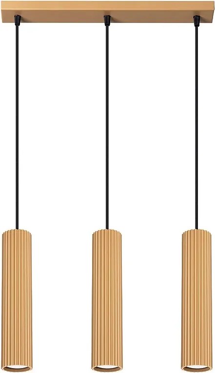 Lampa Wisząca Minimalistyczny Karbon, Aluminium - 3 Źródło - L.45 X H.98 Cm - Złoty
