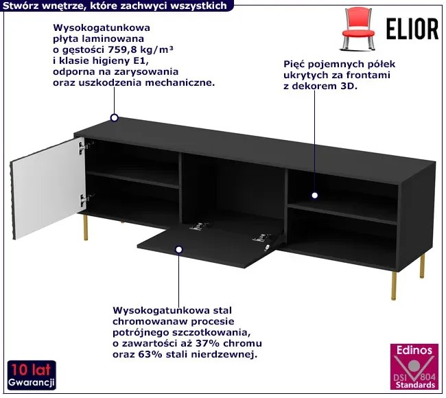 Czarna szafka pod telewizor 180 cm T7-G72