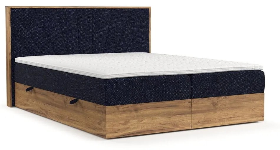 Ciemnoniebiesko-naturalne łóżko boxspring ze schowkiem 180x200 cm Asahi – Maison de Rêve