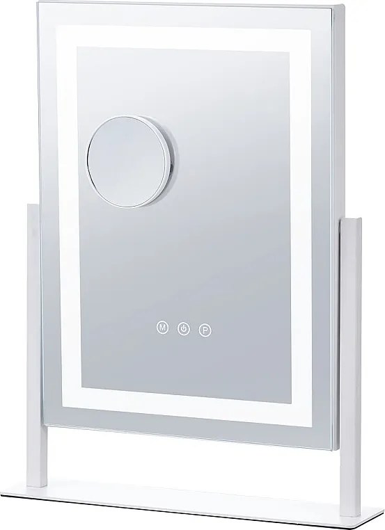 Iluminowane Lusterko do Makijażu SucceBuy, Bluetooth, 3 Kolory, 41 x 30 cm, 5X, Obrot o 360°, Białe, do Makijażu na Stole w Sypialni