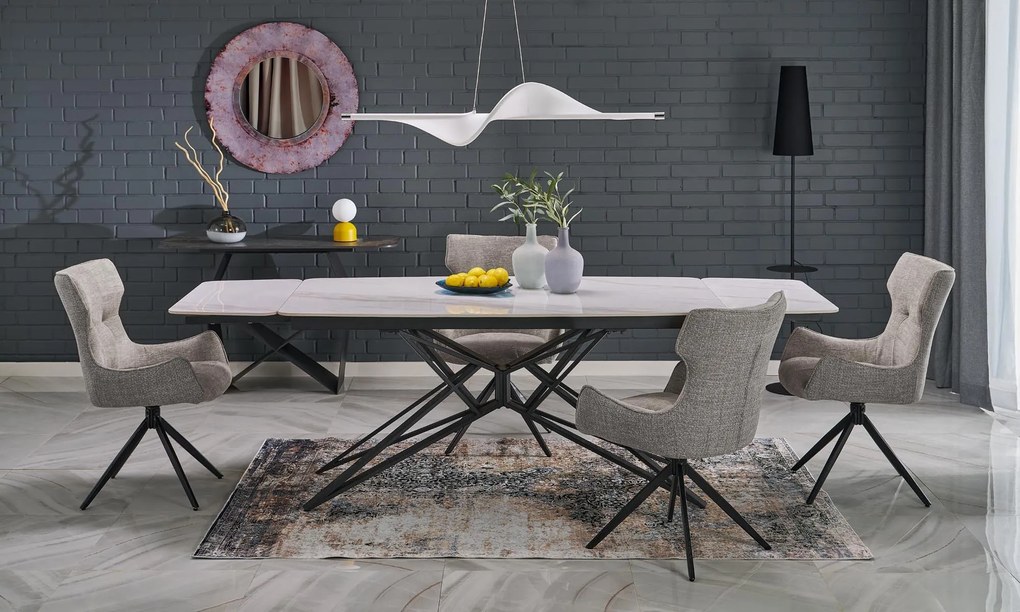 ALFREDO stół rozkładany, biały marmur / czarny