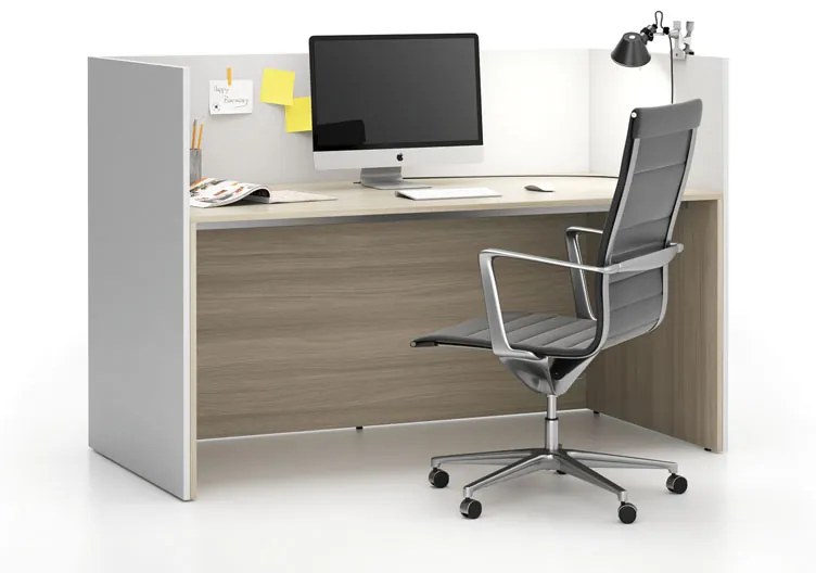 Zestaw mebli biurowych single z parawanem SEGMENT, prosty, dąb naturalny/biały
