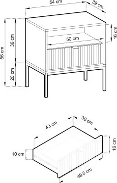 NAYA Stolik nocny S 54 zielony (LABRADOR) | czarny stelaż
