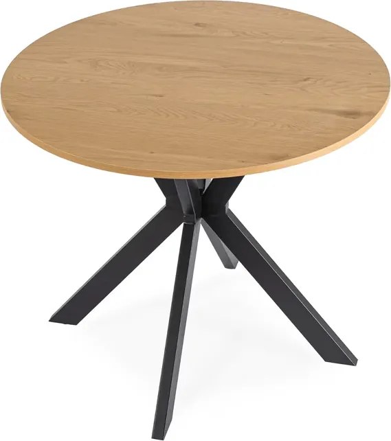 Zestaw Stół Okrągły LAUREN 90 cm Dąb Złoty/Czarny i 4 Krzesła ROBIN Czarne