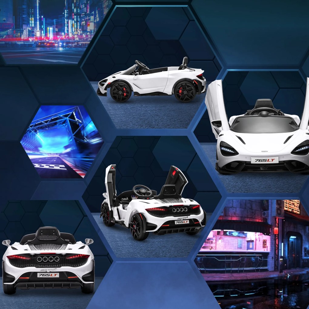 AIYAPLAY Dziecięce Auto Elektryczne z Drzwiami Skrzydłowymi, sterowalne, z miękkim startem i światłami LED, Białe