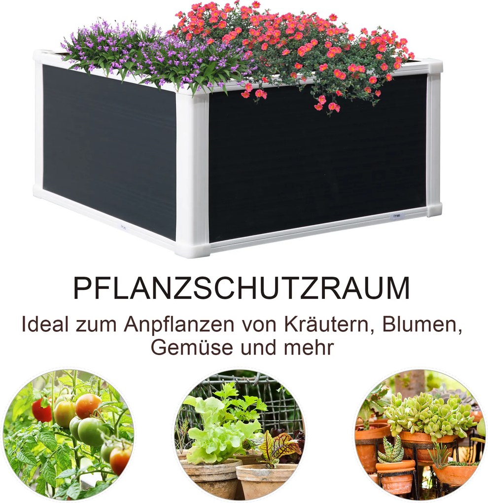 Outsunny Donica z Podnoszonym Łóżkiem Drenaż do Warzyw Ziół Szara 60x60x30cm | Aosom PL