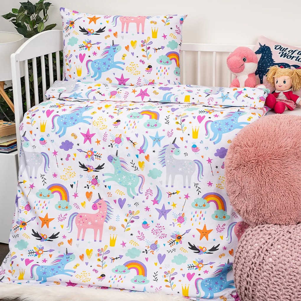 4Home Dziecięca pościel bawełniana do łóżeczka Unicorns, 100 x 135 cm, 40 x 60 cm
